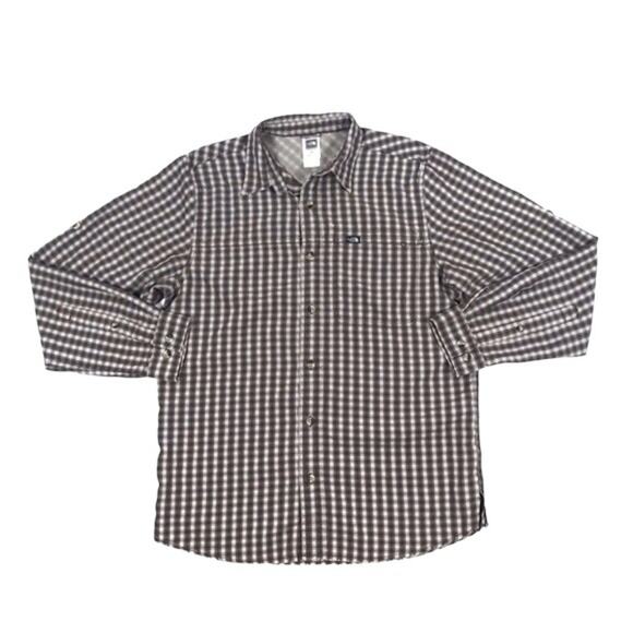 The North Face Brown & Red Plaid Button Down Long Sleeve Shirt Men's Medium - Picture 1 of 8